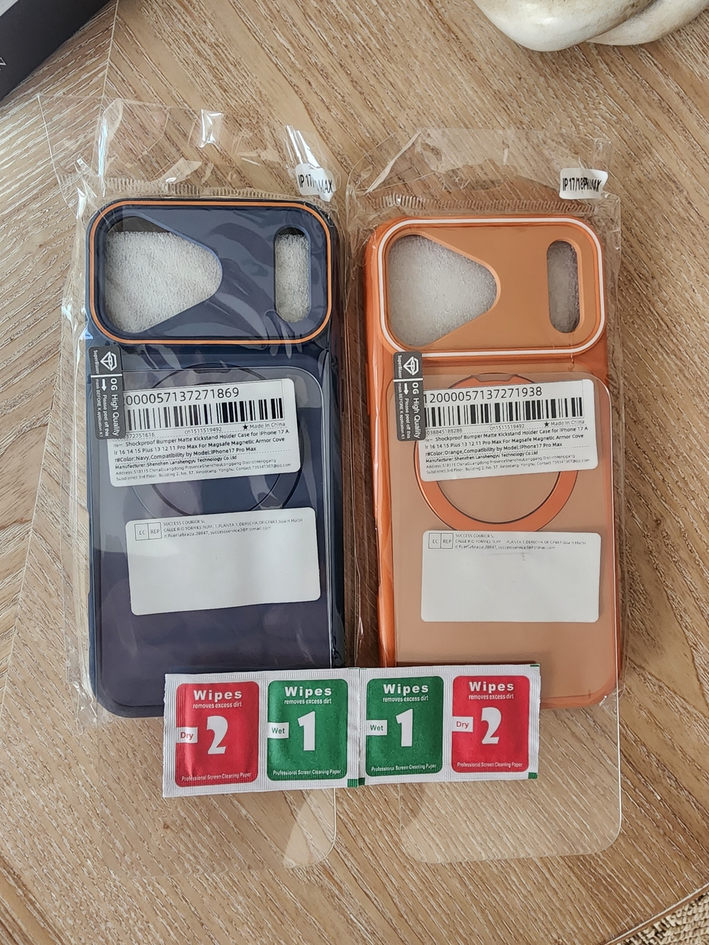 2 Phone Cases for Iphone 17 Pro Max with Screen Protector /Navy-Orange